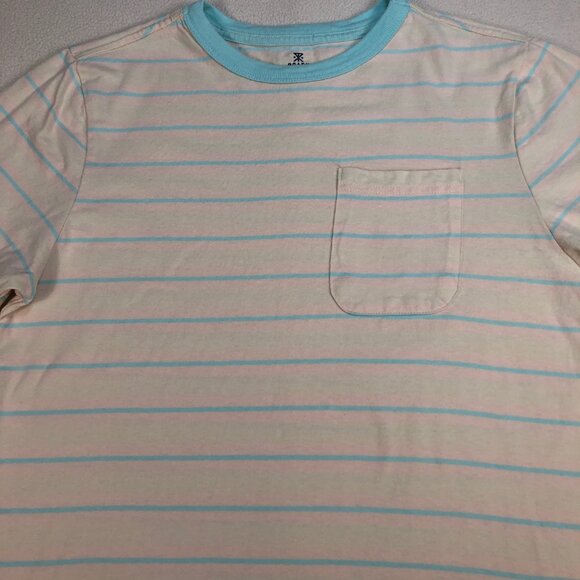 Roark T Shirt Men's S Off-White Blue 100% Cotton Stripe Pocket Logo - Picture 4 of 11
